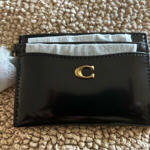 Coach Black Patent Leather Card Case with charms